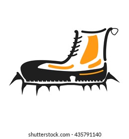 Boots with crampons isolated on white background. Vector illustration.