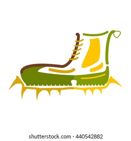 Boots with crampons isolated on white background. Vector illustration.