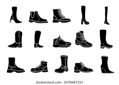 Boots filled vector set illustration