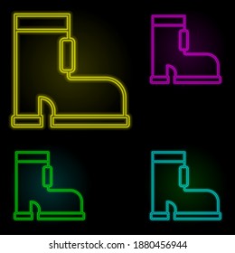 Boots, firefighter neon color set icon. Simple thin line, outline vector of firefighter icons for ui and ux, website or mobile application