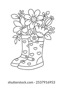 boots flower bouquet printable coloring page