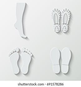 Boots and footprints icons - paper  set