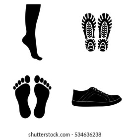 Boots and footprints icons vector set