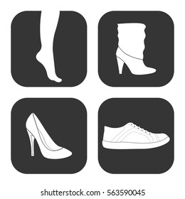 Boots and footprints icons vector set on gray  buttons