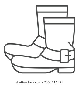 Boots with forelocks isometric icon, footwear concept. Vector graphics. Man boot pair sign on white background, outline style icon for mobile or web design