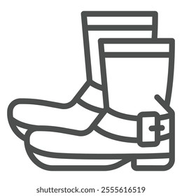 Boots with forelocks line icon, footwear concept. Vector graphics. Man boot pair sign on white background, outline style icon for mobile or web design