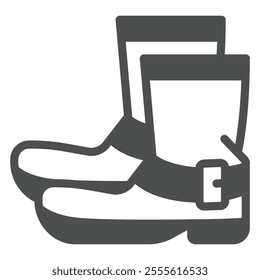 Boots with forelocks solid icon, footwear concept. Vector graphics. Man boot pair sign on white background, outline style icon for mobile or web design