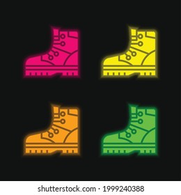 Boots four color glowing neon vector icon