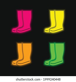 Boots four color glowing neon vector icon