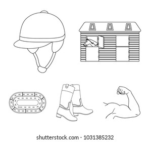 Boots, grass, stadium, track, rest .Hippodrome and horse set collection icons in outline style vector symbol stock illustration web.