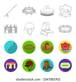 Boots, grass, stadium, track, rest .Hippodrome and horse set collection icons in outline,flet style vector symbol stock illustration web.