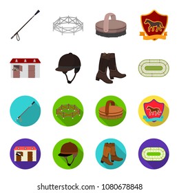 Boots, grass, stadium, track, rest .Hippodrome and horse set collection icons in cartoon,flat style vector symbol stock illustration web.