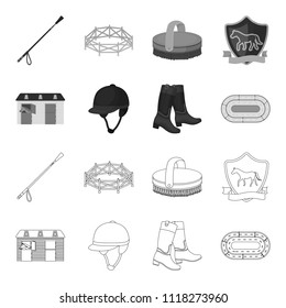 Boots, grass, stadium, track, rest .Hippodrome and horse set collection icons in outline,monochrome style vector symbol stock illustration web.