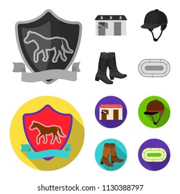 Boots, grass, stadium, track, rest .Hippodrome and horse set collection icons in monochrome,flat style vector symbol stock illustration web.