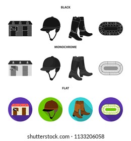 Boots, grass, stadium, track, rest .Hippodrome and horse set collection icons in black, flat, monochrome style vector symbol stock illustration web.