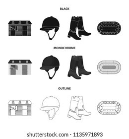 Boots, grass, stadium, track, rest .Hippodrome and horse set collection icons in black,monochrome,outline style vector symbol stock illustration web.