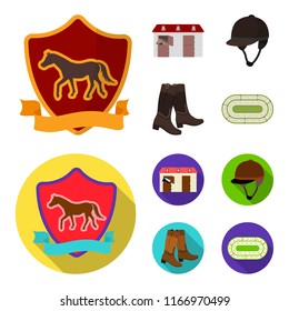 Boots, grass, stadium, track, rest .Hippodrome and horse set collection icons in cartoon,flat style vector symbol stock illustration web.