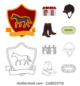 Boots, grass, stadium, track, rest .Hippodrome and horse set collection icons in cartoon,outline style vector symbol stock illustration web.