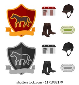 Boots, grass, stadium, track, rest .Hippodrome and horse set collection icons in cartoon,monochrome style vector symbol stock illustration web.