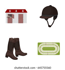 Boots, grass, stadium, track, rest .Hippodrome and horse set collection icons in cartoon style vector symbol stock illustration web.