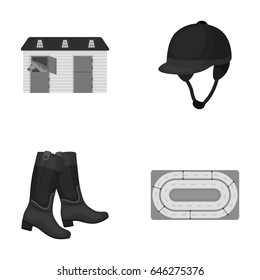 Boots, grass, stadium, track, rest .Hippodrome and horse set collection icons in monochrome style vector symbol stock illustration web.