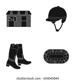 Boots, grass, stadium, track, rest .Hippodrome and horse set collection icons in black style vector symbol stock illustration web.