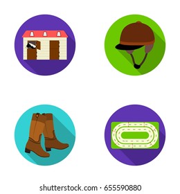 Boots, grass, stadium, track, rest .Hippodrome and horse set collection icons in flat style vector symbol stock illustration web.