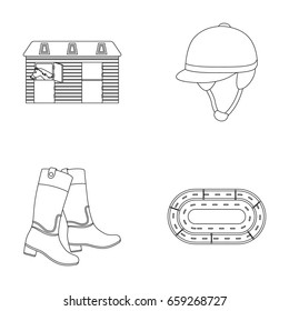 Boots, grass, stadium, track, rest .Hippodrome and horse set collection icons in outline style vector symbol stock illustration web.