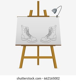 Boots hand drawn on easel. Vector illustration.