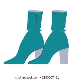 Boots with heels - modern flat design single isolated objects. Neat detailed image of fashionable womens shoes. Stylish turquoise accessory for an urban outfit. Fashion, casual style and beauty idea