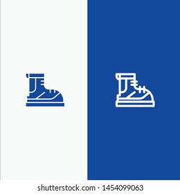 Boots, Hiker, Hiking, Track, Boot Line and Glyph Solid icon Blue banner