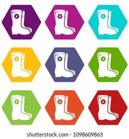 Boots icons 9 set coloful isolated on white for web
