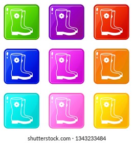 Boots icons set 9 color collection isolated on white for any design