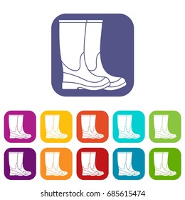Boots icons set vector illustration in flat style in colors red, blue, green, and other
