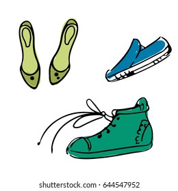 Boots illustration. Packing for vacation. Female clothing set. Vector hand-drown objects illustrations of fashion collection.