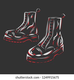 Boots isolated on white black background.Vector illustration.
