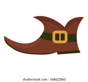 Boots leprechaun, icon flat style. St. Patrick's Day symbol. Isolated on white background. Vector illustration