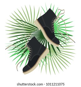 boots on the palm leaves background