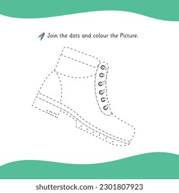 Boots in outline, join the dots and color the picture activity