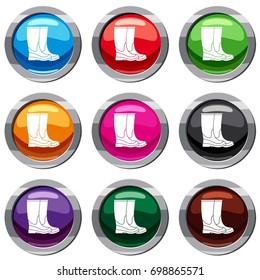 Boots set icon isolated on white. 9 icon collection vector illustration