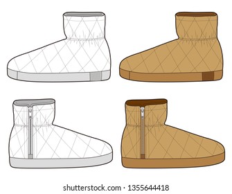 Boots SHOES footwear fashion flat sketch template