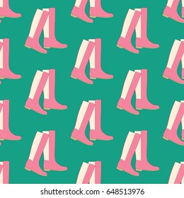 Boots Shoes pattern on the green background. Vector illustration