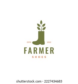 boots shoes with plant growth farmer logo design vector