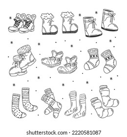 Boots and socks hand drawn doodles coloring