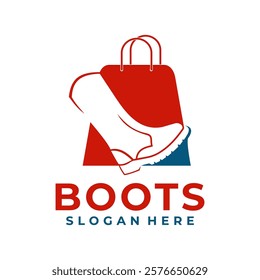 boots store logo design template. long shoes shop logo design illustration.