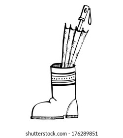 boots and umbrella
