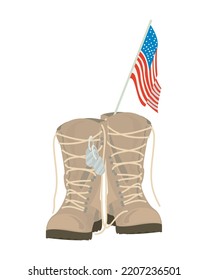 boots and usa flag over white