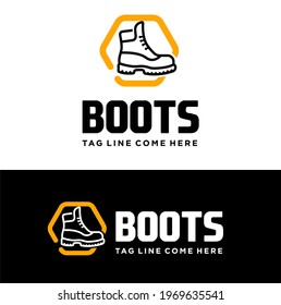 boots vector logo design or long shoes logo design illustration. Shoes icon. Boots shop logo design template. Long shoes vector logo. 