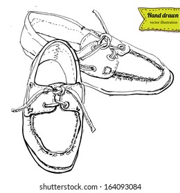 Boots  in vector on white background, shoes hand drawn, realistic sketchy illustration isolated