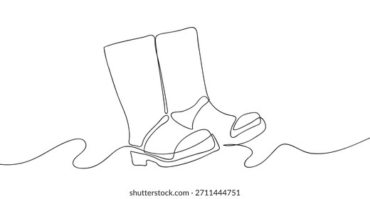 Botas, zapatos impermeables en una línea continua estilo lineal simple. Ilustración vectorial Doodle.